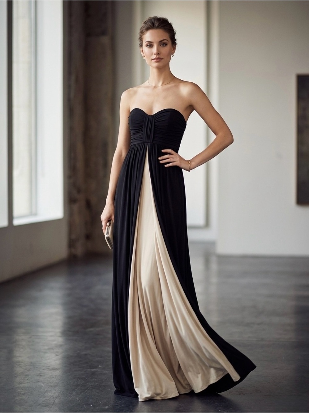 BCBG Paris Women's Black Cream Goddess Gown Maxi Gown Dress sz 2 Wedding Formal